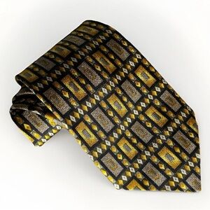 Vintage Vogue Italian Silk Tie Made In Canada Abstract Gold‎ Geometric Diamond